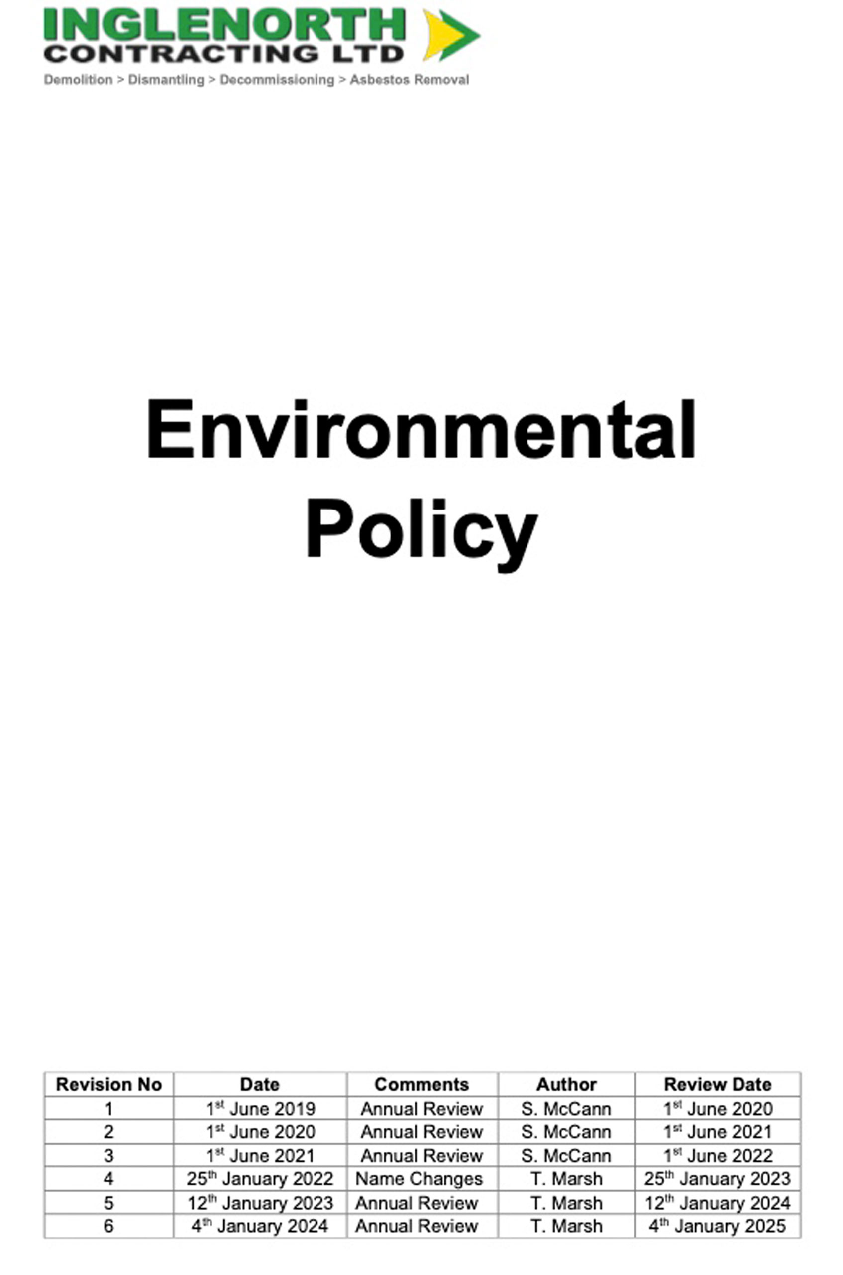 Inglenorth Environmental Policy