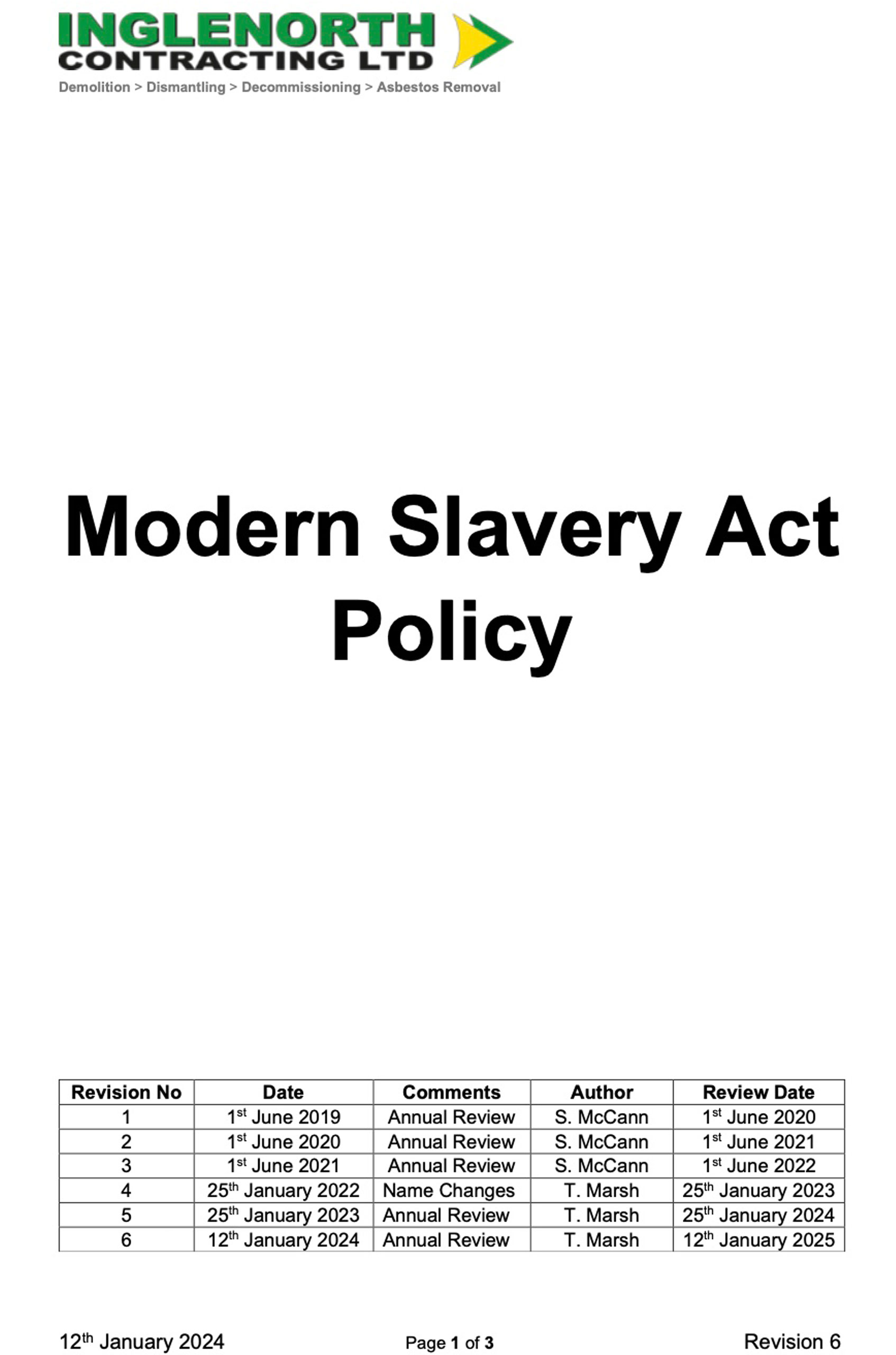 Modern Slavery Certificate
